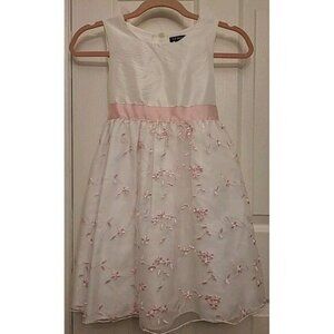 Size 7 Girls White Pink Floral Sleeveless Dress Pageant Easter Wedding Formal